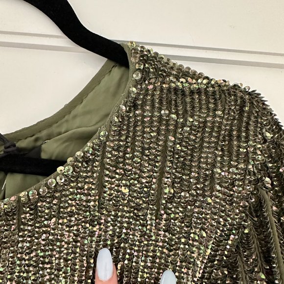 Retrofete Grace Mini Dress Small Army Green Sequins Self-tie Belt Back Keyhole - Picture 10 of 12